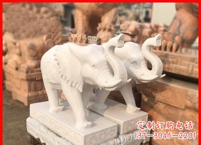 成都象鼻朝天的大象汉白玉招财石雕