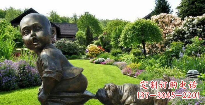 成都小狗叼小孩裤子童趣铜雕