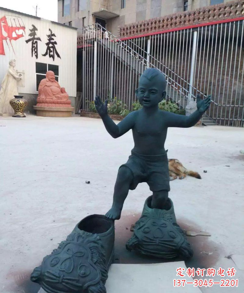 成都小孩穿大鞋青铜人物雕塑