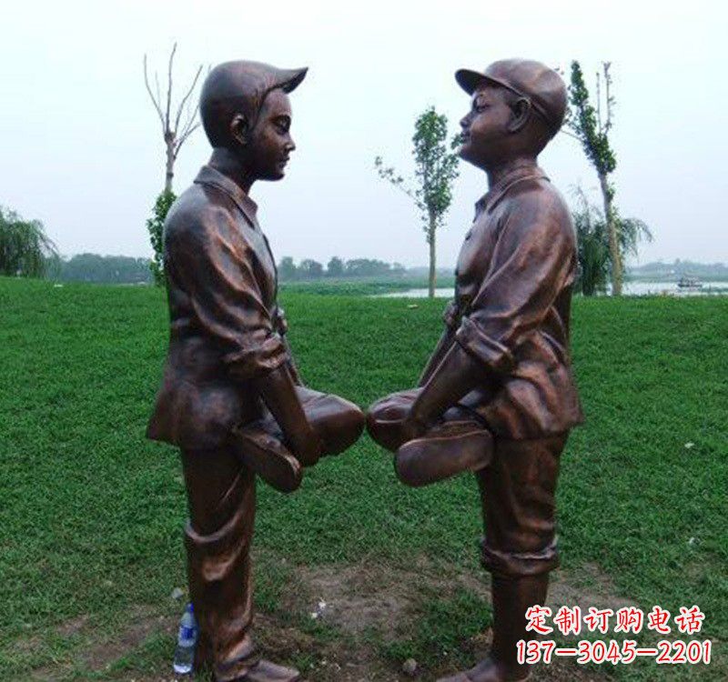 成都小孩斗鸡铸铜雕塑