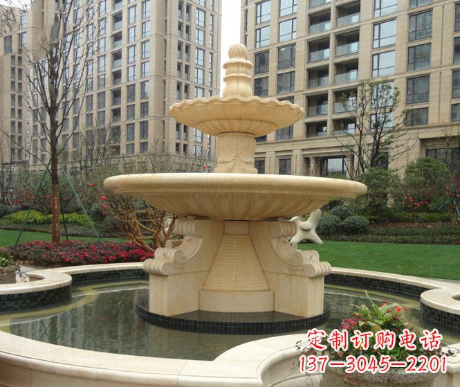 成都小区景观晚霞红多层喷泉石雕 (3)