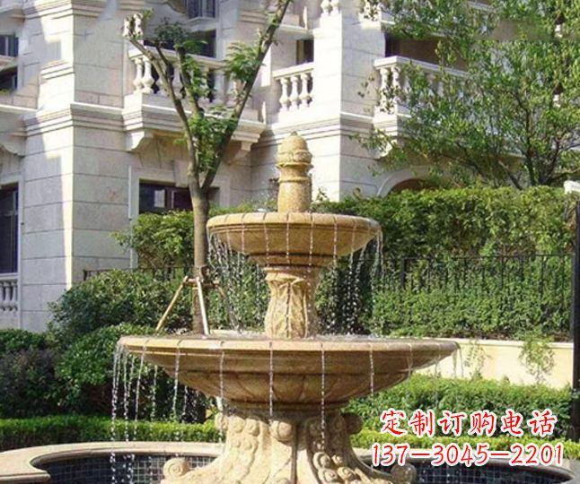 成都小区景观晚霞红多层喷泉石雕 (4)
