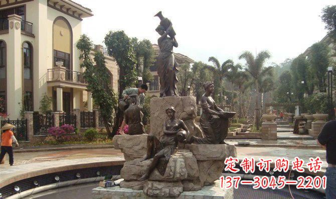 成都小区西方美女喷泉人物铜雕