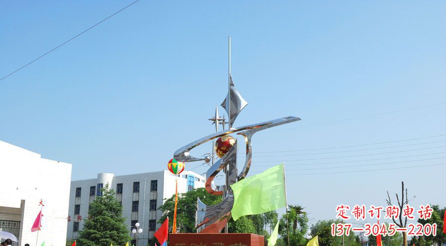 成都校园不锈钢马踏飞燕地球雕塑