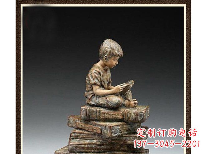 成都校园儿童看书铜雕