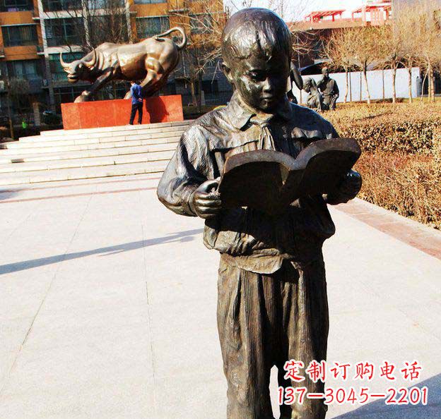 成都校园看书的小学生人物铜雕