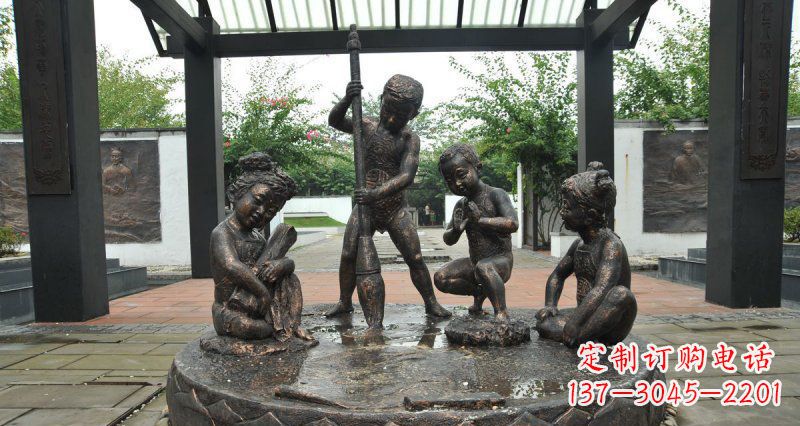 成都写毛笔字的小孩小品铜雕