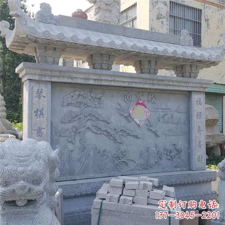 成都迎客松石雕影壁墙