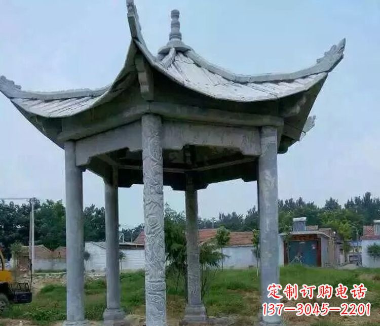 成都园林仿古六角凉亭景观石雕
