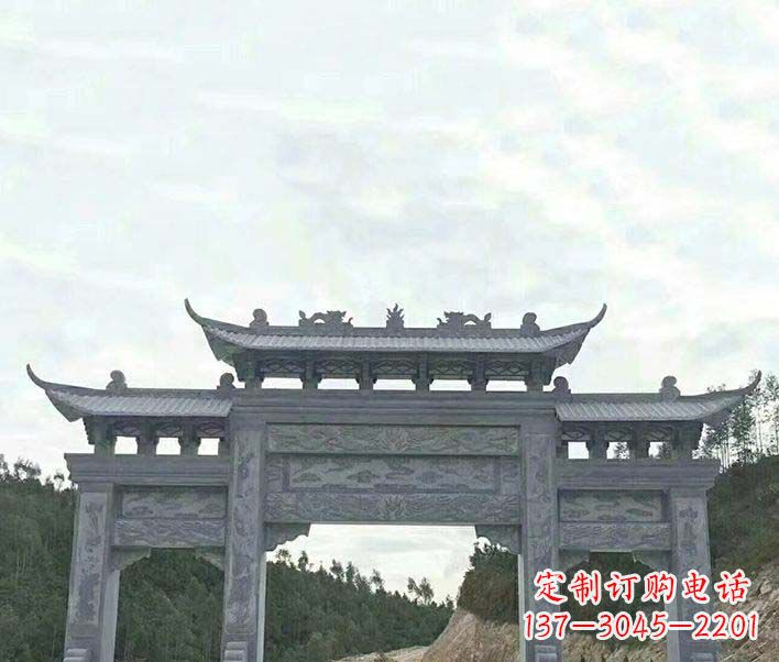 成都园林仿古三门石牌坊景观石雕
