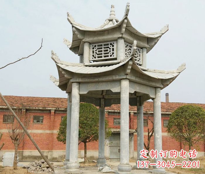 成都园林仿古双层石雕凉亭 (2)