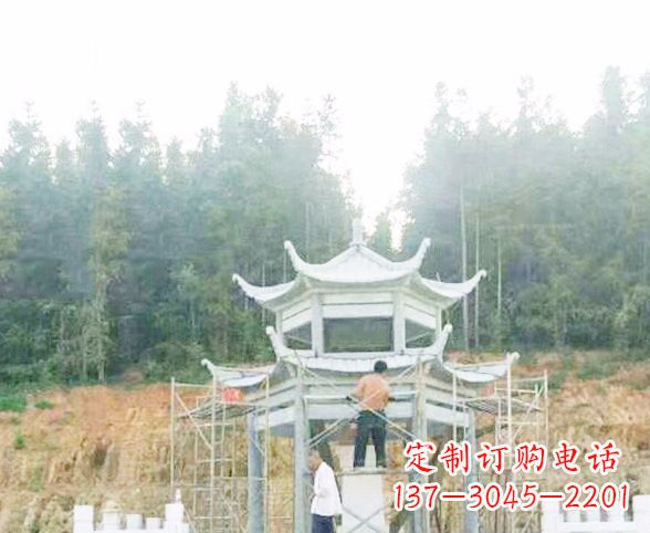 成都园林仿古双层石凉亭景观石雕 (2)