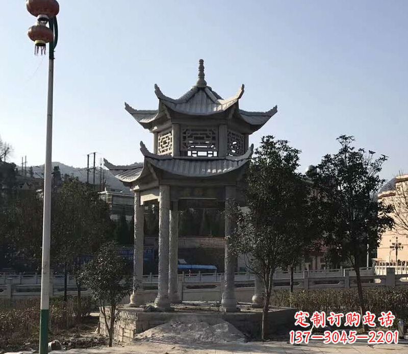 成都园林仿古双层石凉亭景观石雕 (4)