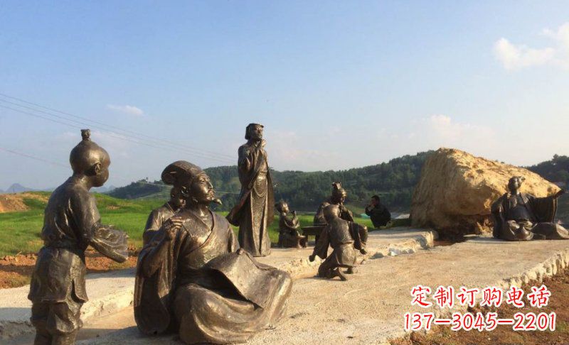 成都园林古代人物和玩耍的小孩小品铜雕