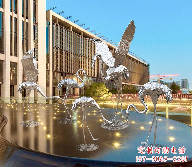 成都园林火烈鸟不锈钢雕塑