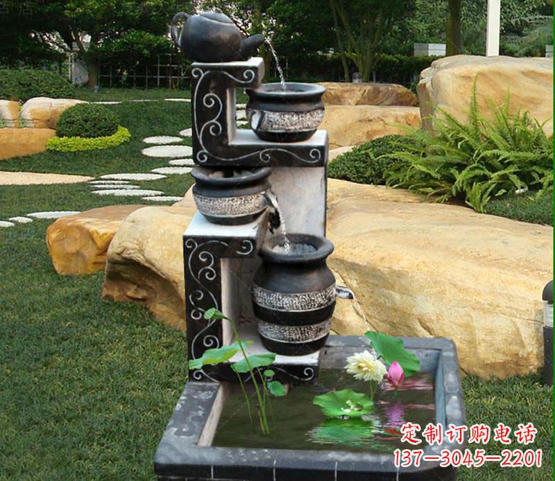成都园林景观茶壶流水池石雕