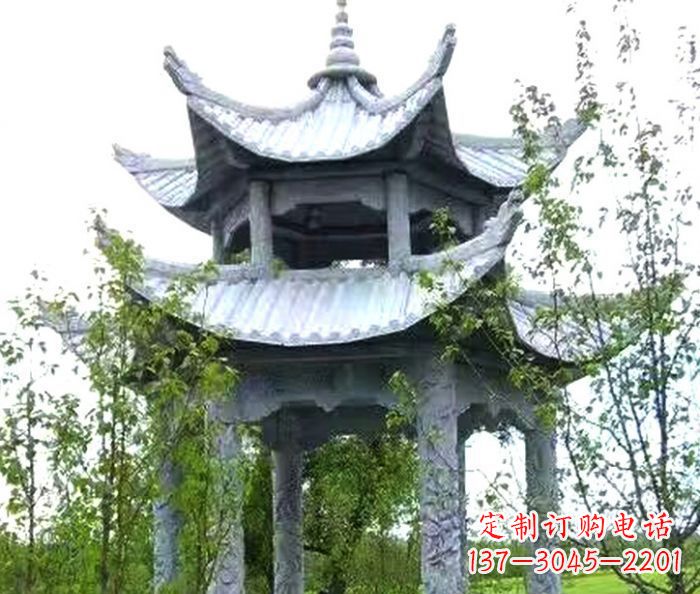 成都园林景观仿古六角石凉亭