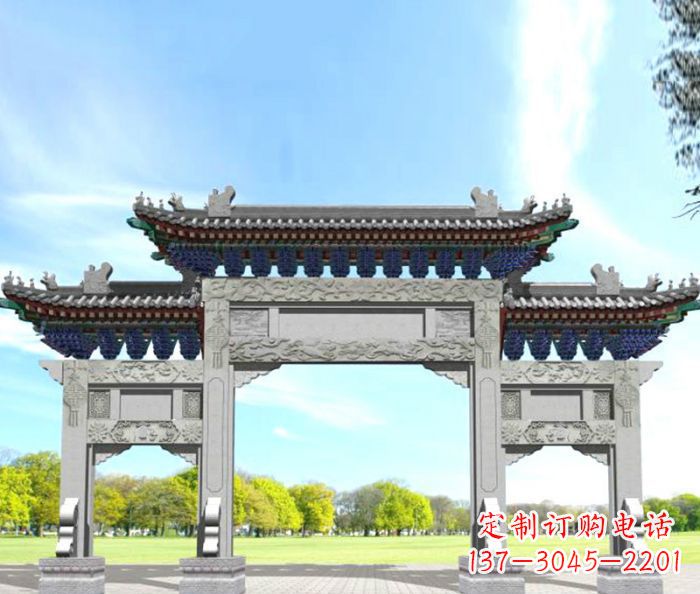 成都园林景观仿古三门石牌坊