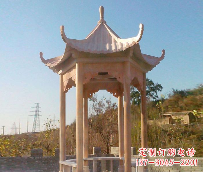 成都园林景观晚霞红单层石雕凉亭