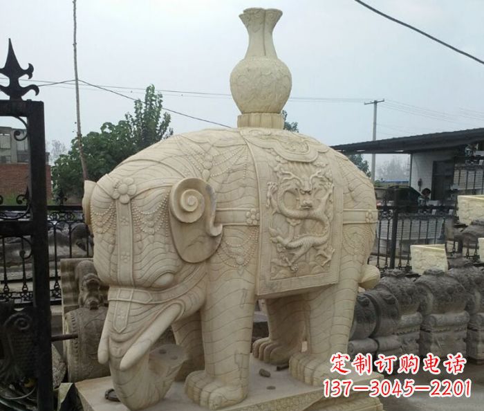 成都园林景观驮瓶大象石雕