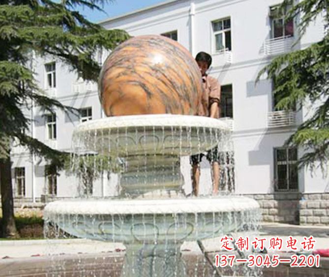 成都园林景观晚霞红风水球喷泉石雕 (2)