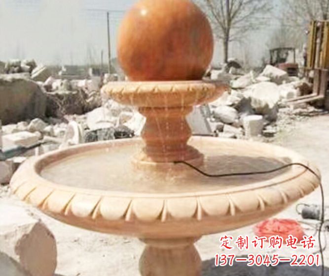 成都园林景观晚霞红风水球喷泉石雕 (3)