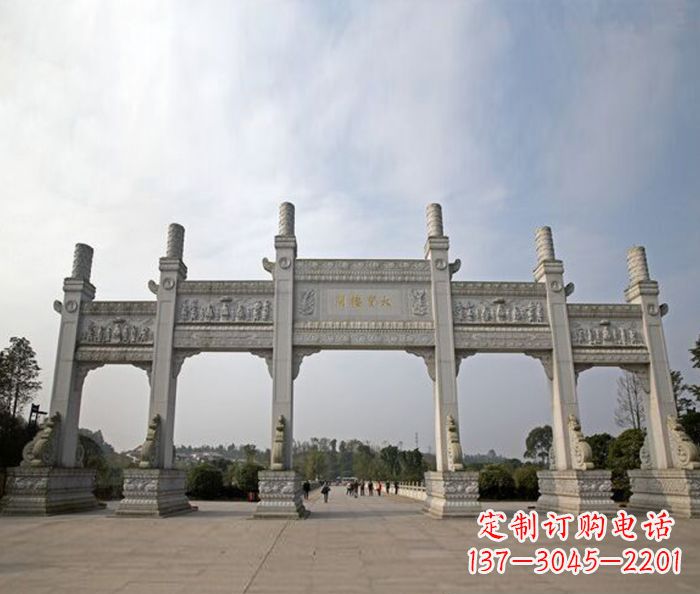 成都园林景观五门石雕牌坊