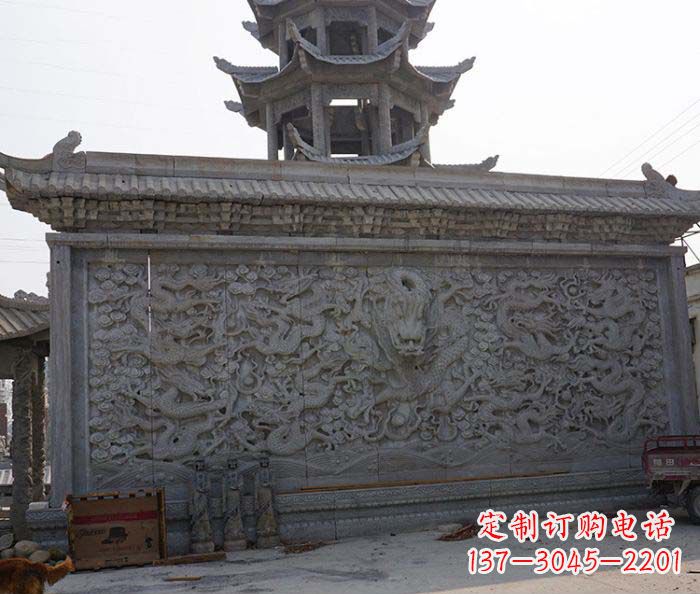 成都园林九龙壁石雕影壁