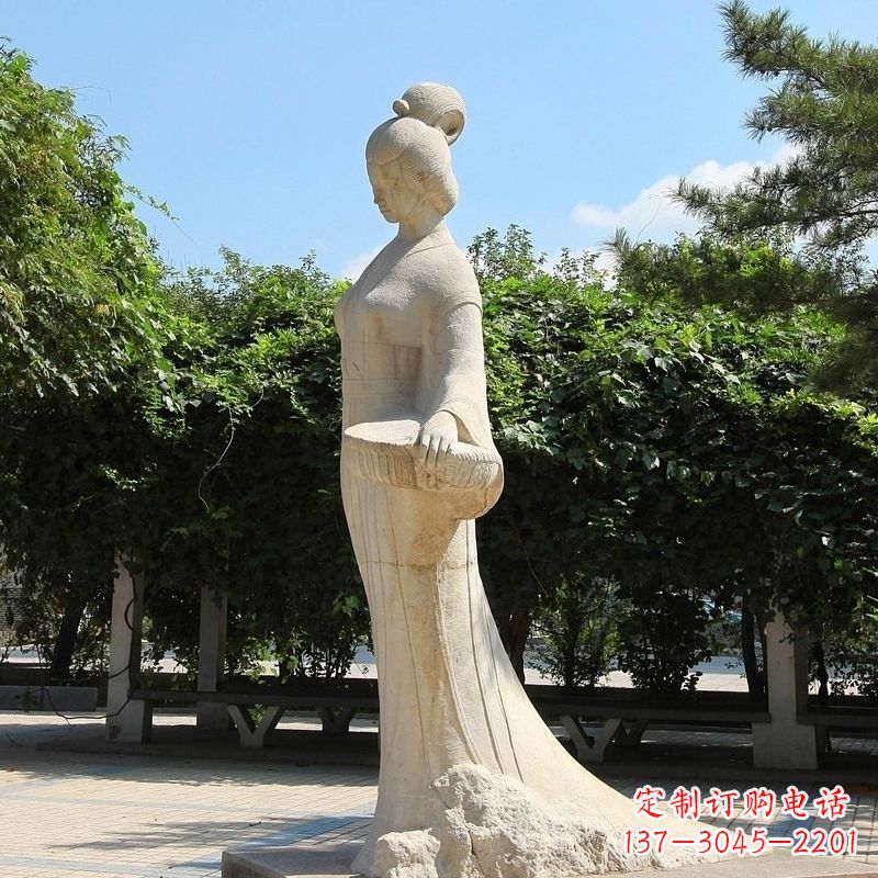成都园林历史人物著名美女秦罗敷砂岩石雕塑像