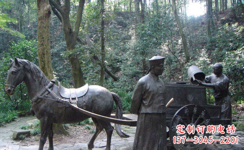 成都园林清朝士兵和马车小品铜雕