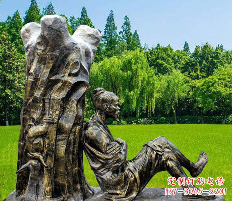 成都园林守株待兔典故人物铜雕