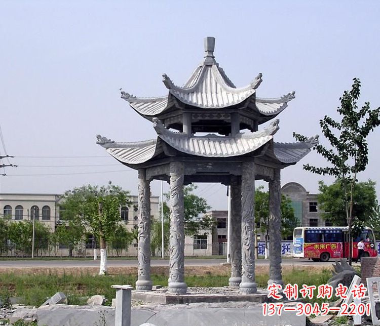 成都园林双层仿古凉亭石雕