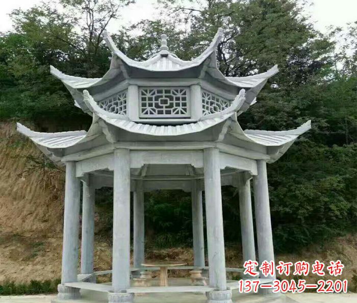 成都园林双层凉亭石雕 (2)