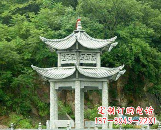 成都园林双层六角石凉亭景观石雕