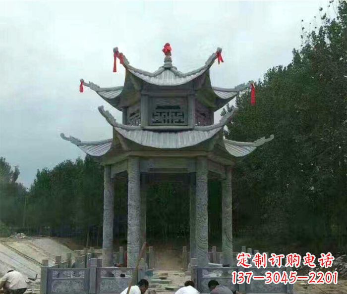 成都园林双层凉亭石雕 (3)