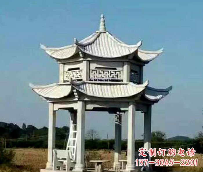 成都园林双层石雕凉亭 (2)