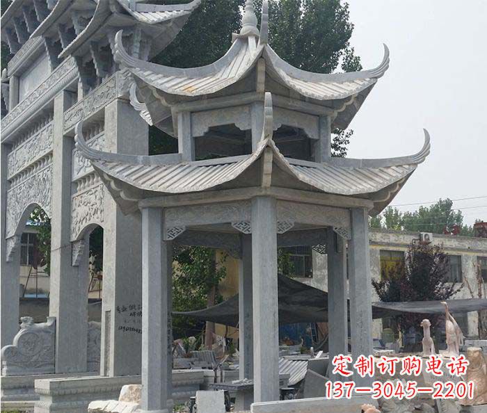成都园林双层石雕凉亭