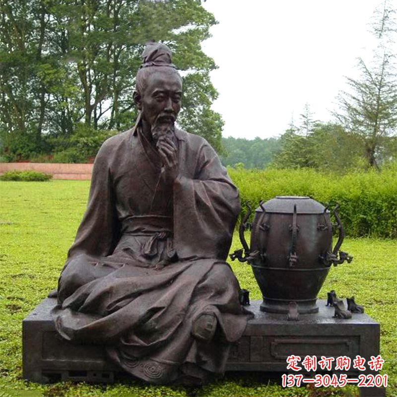 成都张衡与地动仪铜雕景观-公园园林历史名人情景雕塑