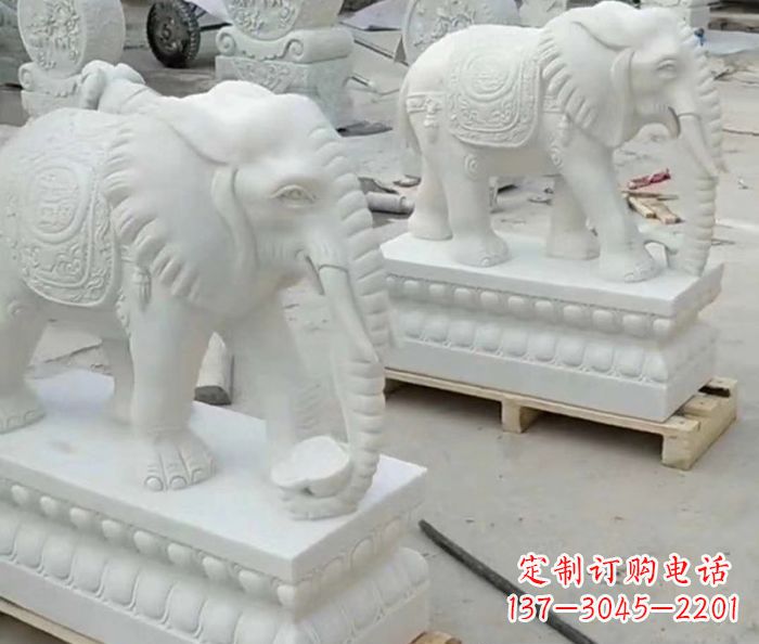 成都招财动物汉白玉大象石雕 (2)