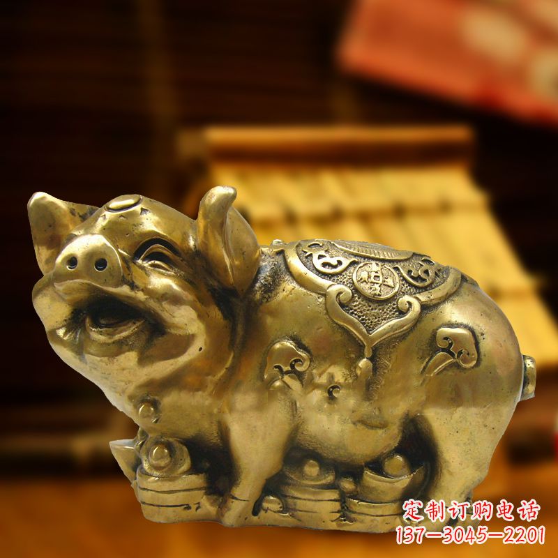 成都招财金猪铜雕-风水生肖动物雕塑企业商场美陈摆件