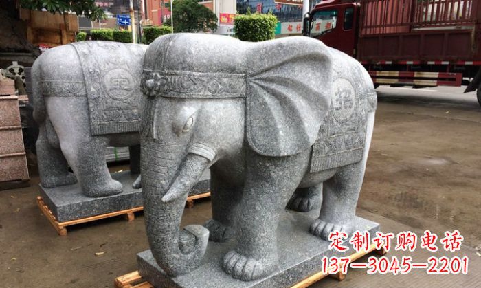成都招财进宝芝麻灰大象石雕 (3)