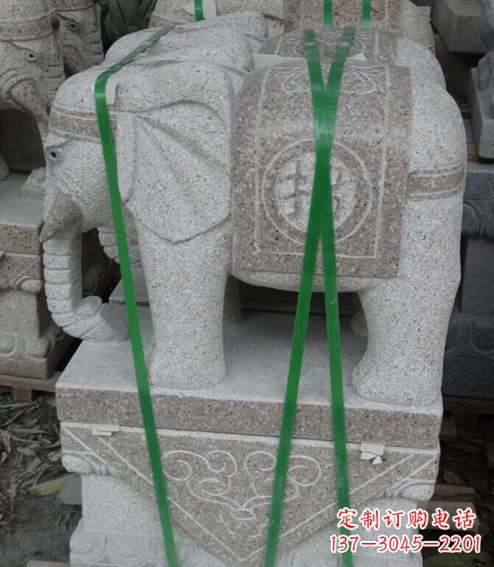 成都招财进宝芝麻灰大象石雕 (4)