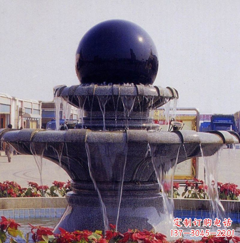 成都中国黑双层风水球喷泉石雕