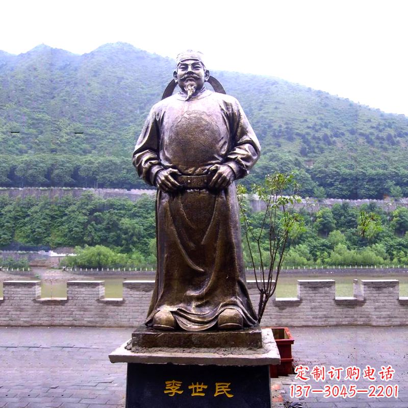 成都中国历史名人唐初著名帝王李世民铸铜雕像