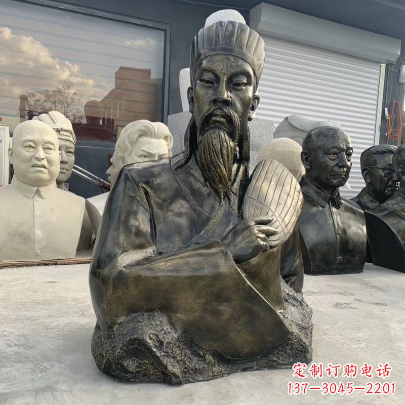成都诸葛亮半身像-玻璃钢仿铜三国人物古代著名军事家雕像
