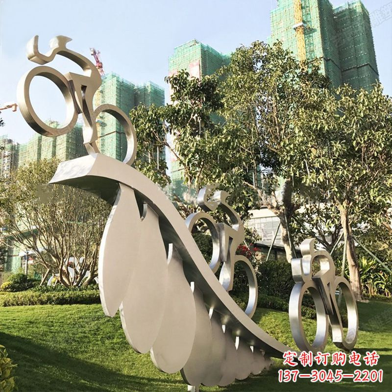 成都自行车雕塑-抽象不锈钢骑自行车人物景观雕塑